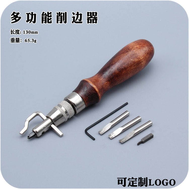 Multi-function grooving device 5-in-1 wooden handle trimming device edge cutter edge press manual diy leather tool