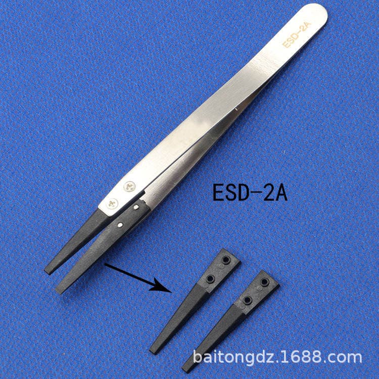 Carbon Fiber Tweezers Permanent Anti-static Plastic Tips Replaceable Head Stainless Steel Tweezers ESD-259 2