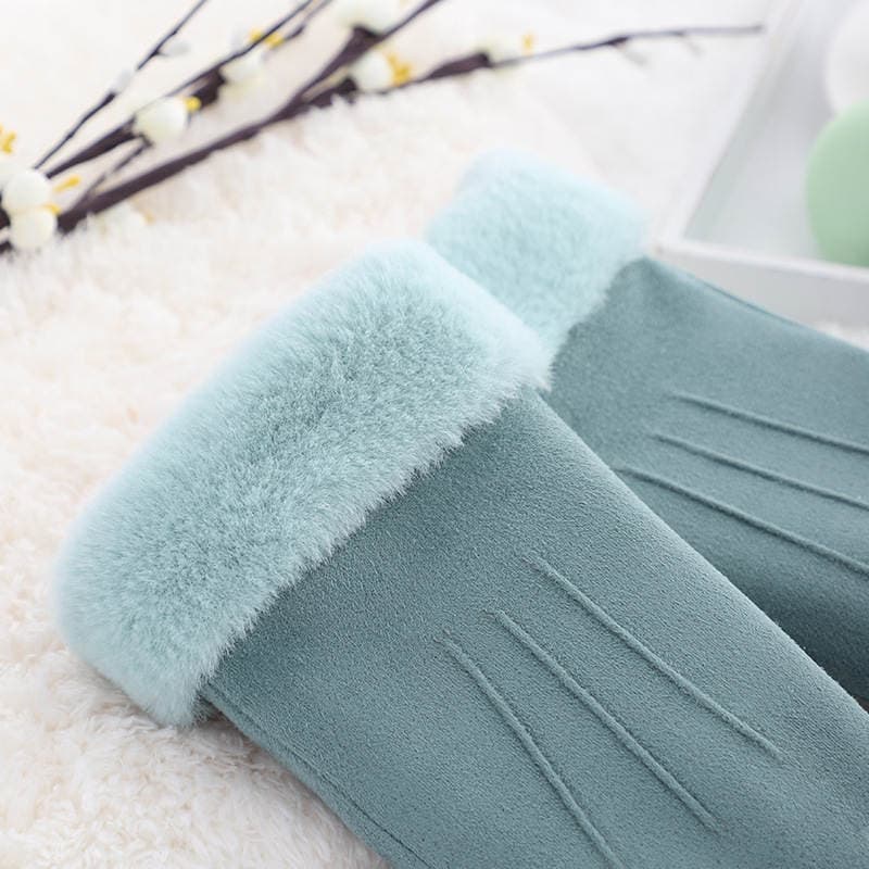 Autumn and winter warm plus velvet gloves suede touch screen outdoor riding windproof cold driving cute girls' gloves 2