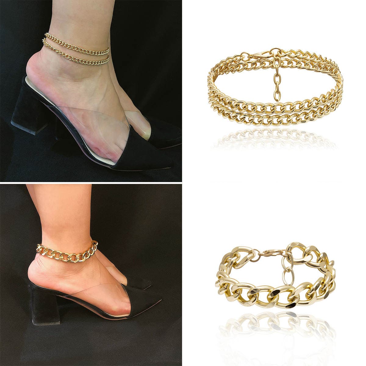 European and American cross-border jewelry exaggerated multi-layer thick chain niche foot ornaments women's simple handmade chain metal personalized anklet 2
