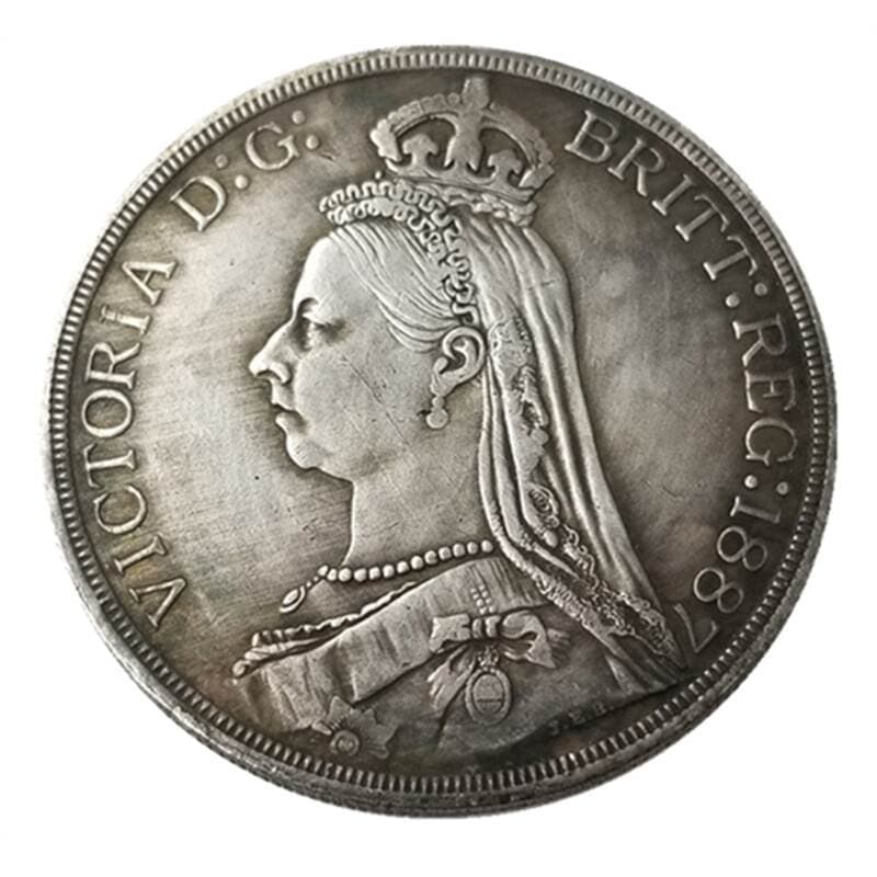 Antik Britaniya 1887 Gümüşü Örtüklü Bürünc Dollar Sikkəsi #164 5