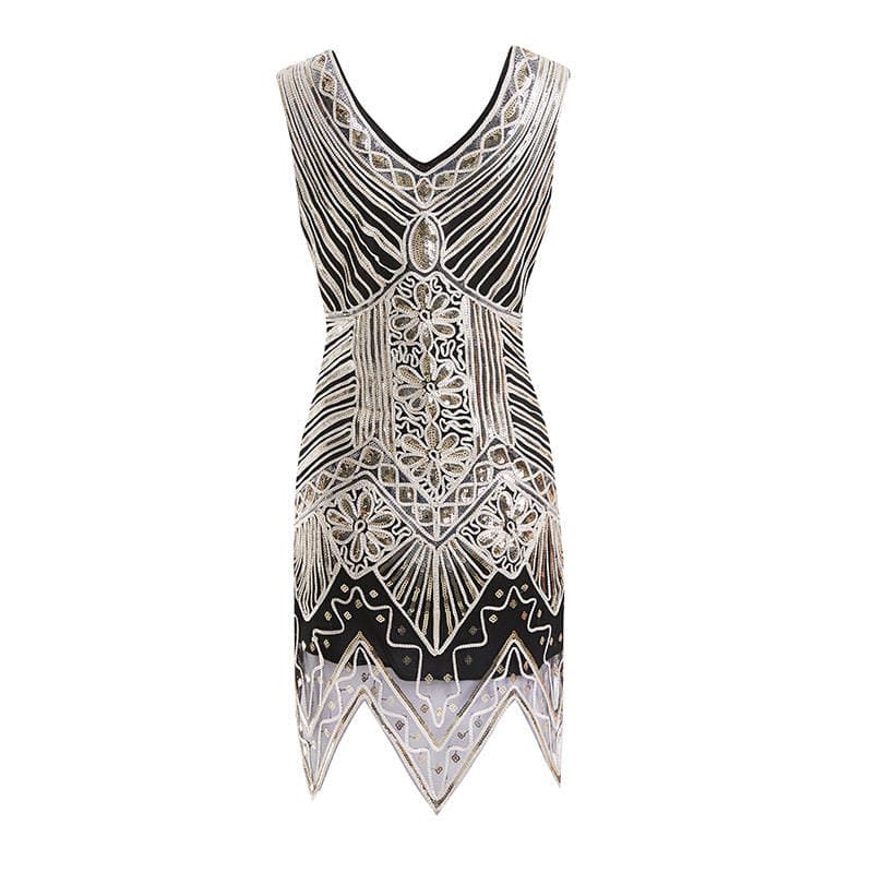 High-end eBay Amazon popular sequins hand-woven dress 1920 retro sequins dress physical map 1