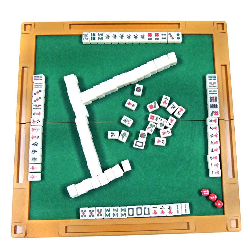 Personalized Customized Mini Mahjong with Foldableing Table, Carved Version, Travel Solid Sparrow Distribution Card Ruler, Bet Dice 4