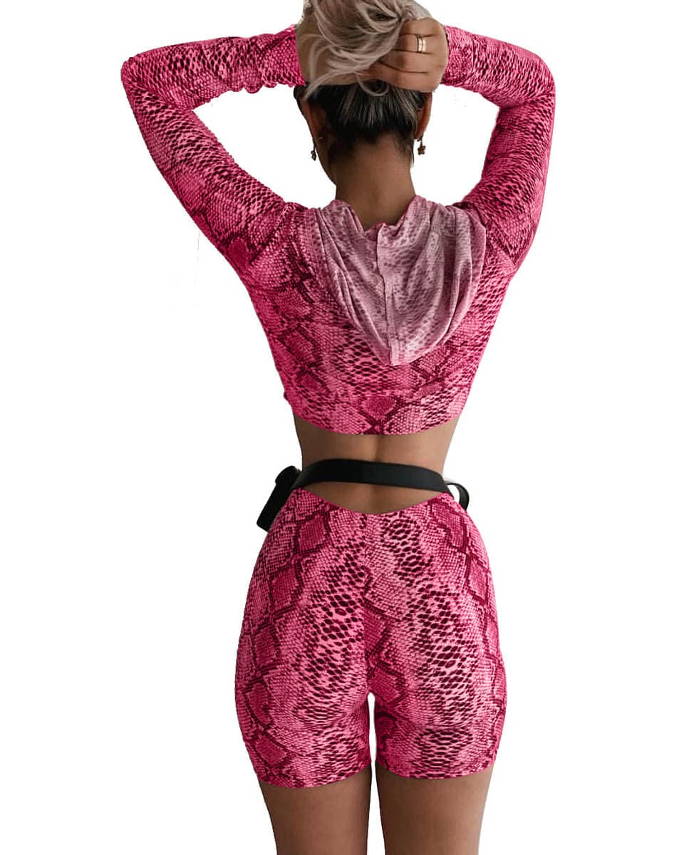 3076 Amazon European and American Elegant Fashion Snakeskin Crewneck Long Sleeve Jacket Slim-fit Two-piece Suit 5