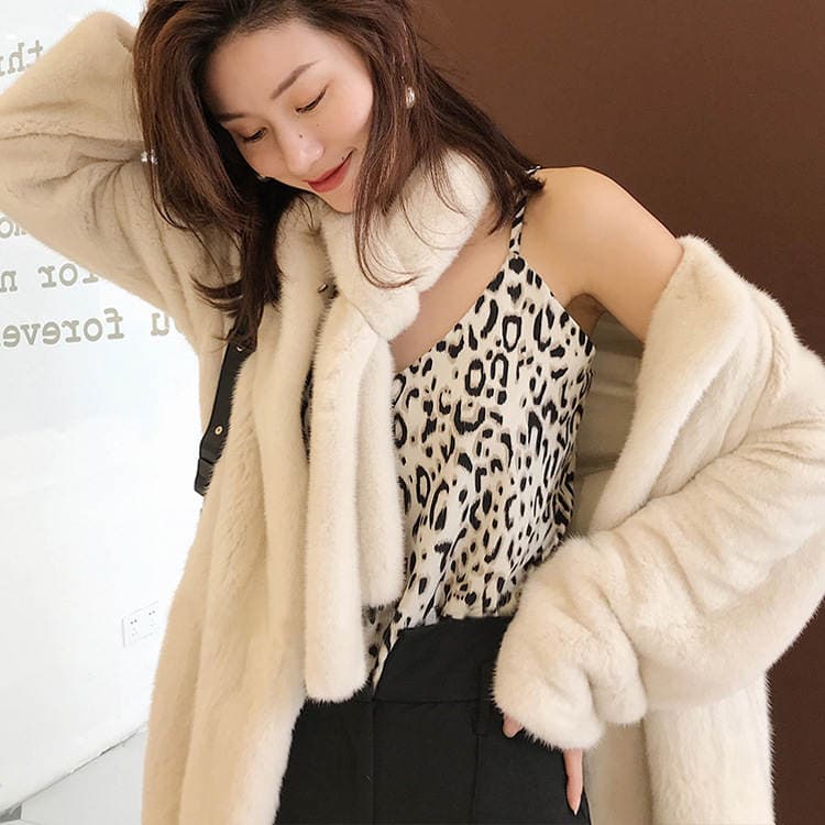 Long Imitation Mink Fur Women's Coat Velvet Women's Coat Round Collarless Belt Fur Coat Winter Women 4