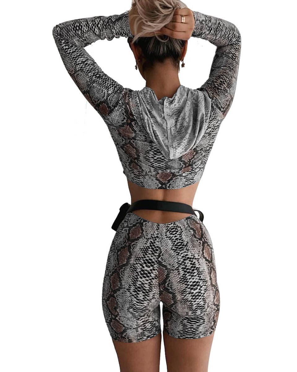 3076 Amazon European and American Elegant Fashion Snakeskin Crewneck Long Sleeve Jacket Slim-fit Two-piece Suit 3