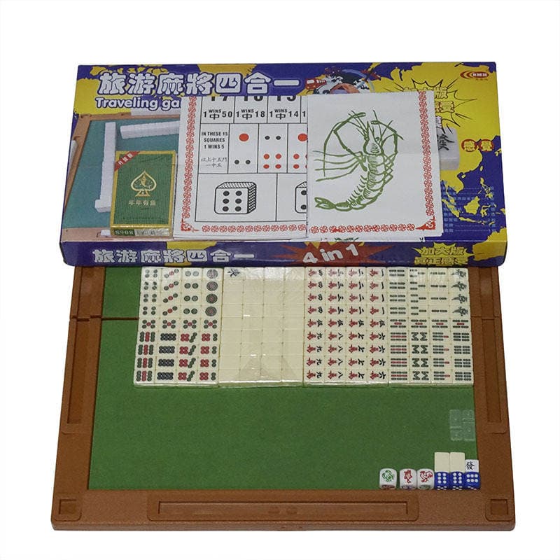 Personalized Customized Mini Mahjong with Foldableing Table, Carved Version, Travel Solid Sparrow Distribution Card Ruler, Bet Dice 1