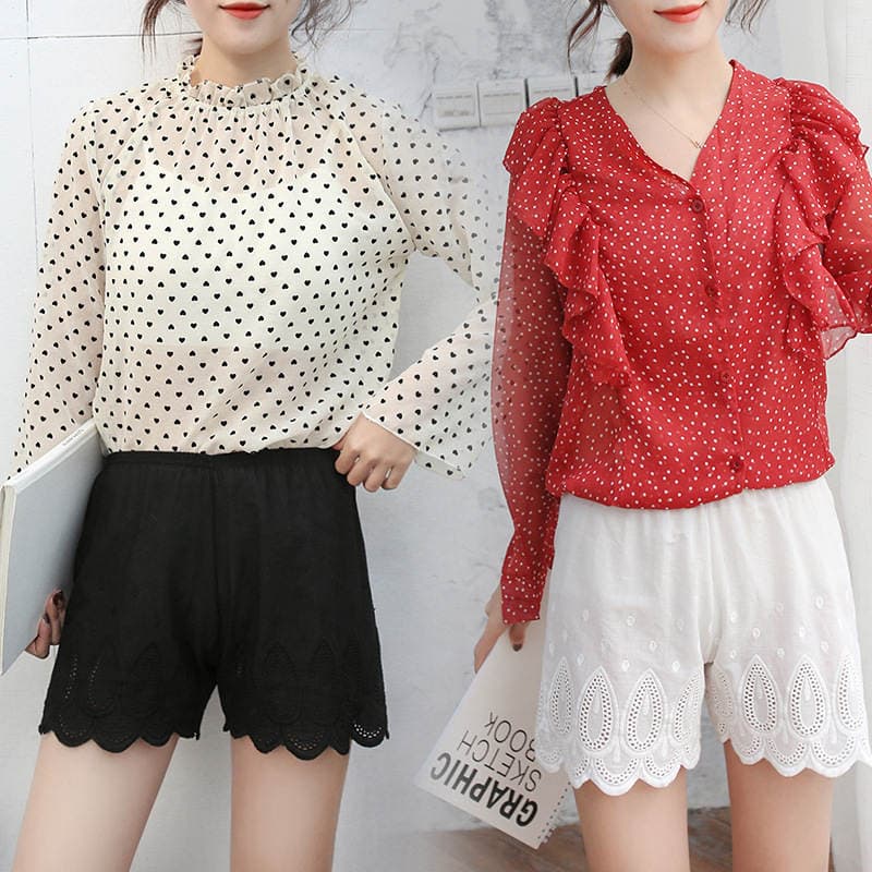 2019 New Summer Pure Cotton Safety Pants Women's Jacquard Lace Base Shorts Large Size Three-point Anti-light Safety Pants 3