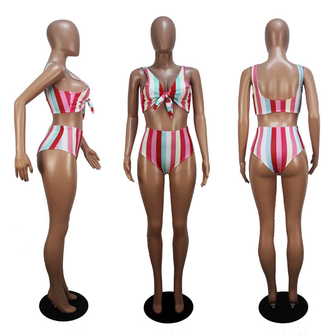D9093 Cross-border Women's Clothing Amazon Hot Selling European and American Women's Sexy Color Stripe Printed Two-piece Swimwear 2