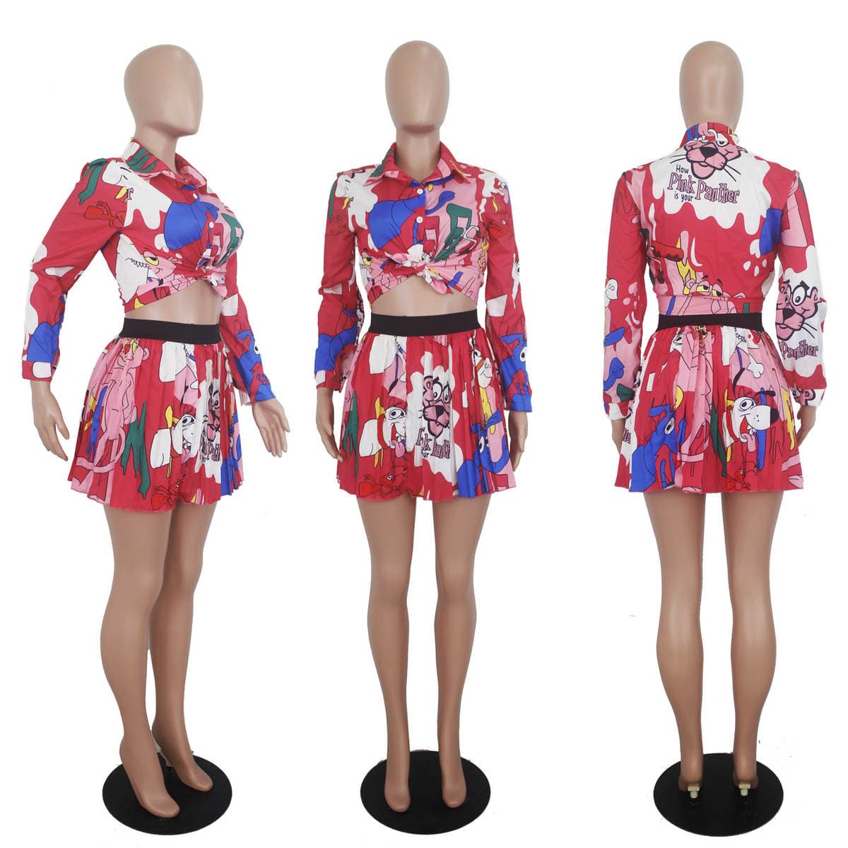 D9155 Amazon wish hot European and American women's cartoon printed short skirt top set 2