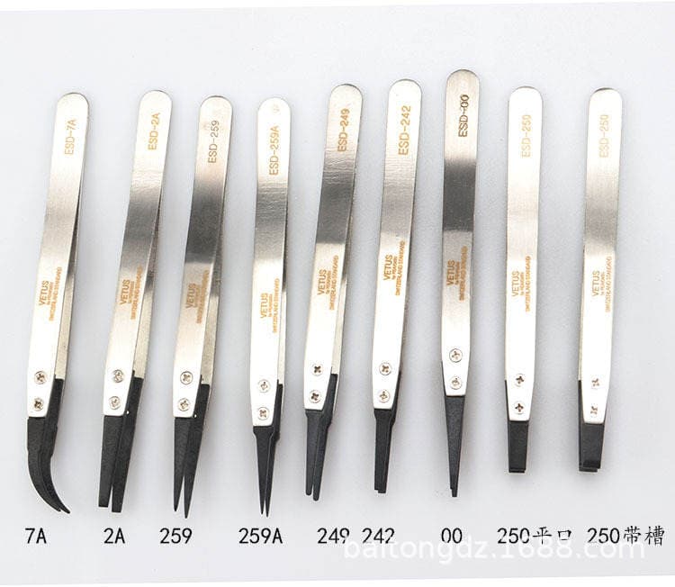 Carbon Fiber Tweezers Permanent Anti-static Plastic Tips Replaceable Head Stainless Steel Tweezers ESD-259 1