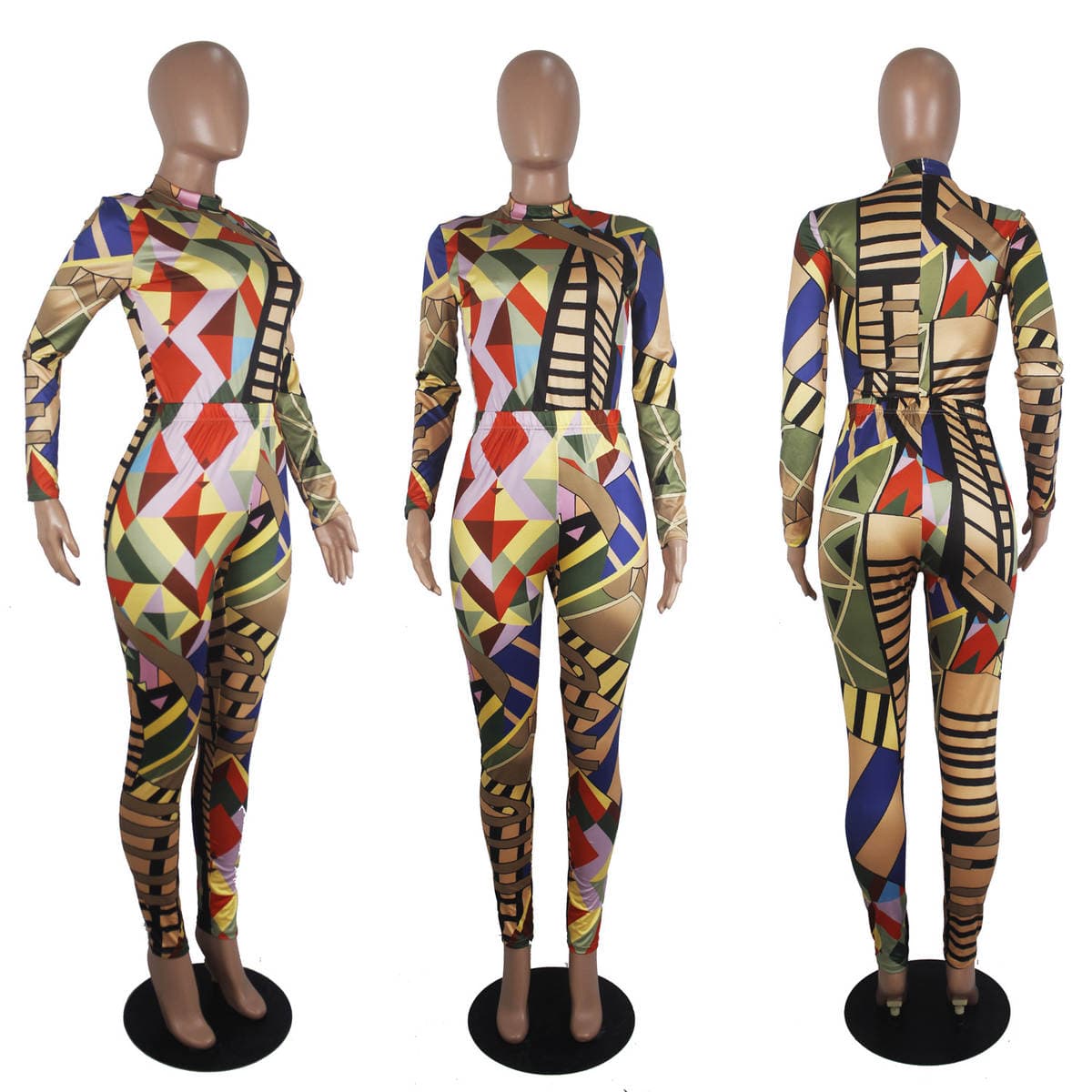 D9209 Amazon Hot Selling European and American Women's Sexy Geometric Pattern Positioning Printed Jumpsuit + Pants Two-Piece Set 2