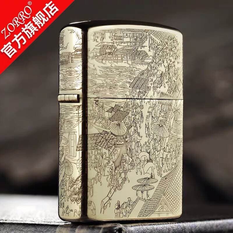 ZORRO ZT9-053 Orijinal kerosin alışqanı, "Qingming Shanghe" naxışlı, küləkdən qoruyan 1