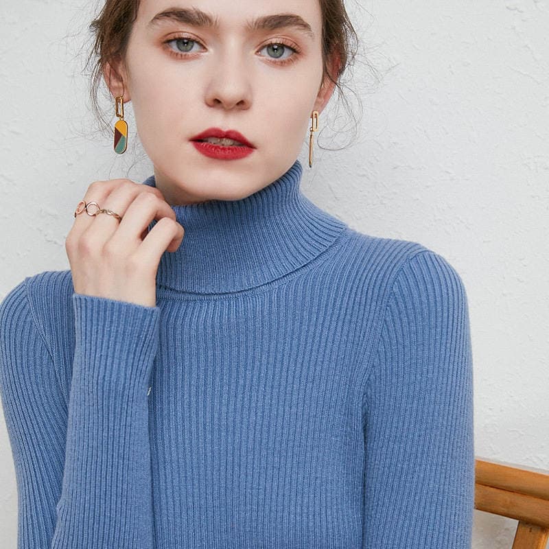 High-Neck Sweater for Women, Slim Fit, Autumn and Winter, Thickened, Versatile Pullover, Short Style, Long-Sleeved, Tight-Fitting Knit Base Shirt, Casual and Versatile 3