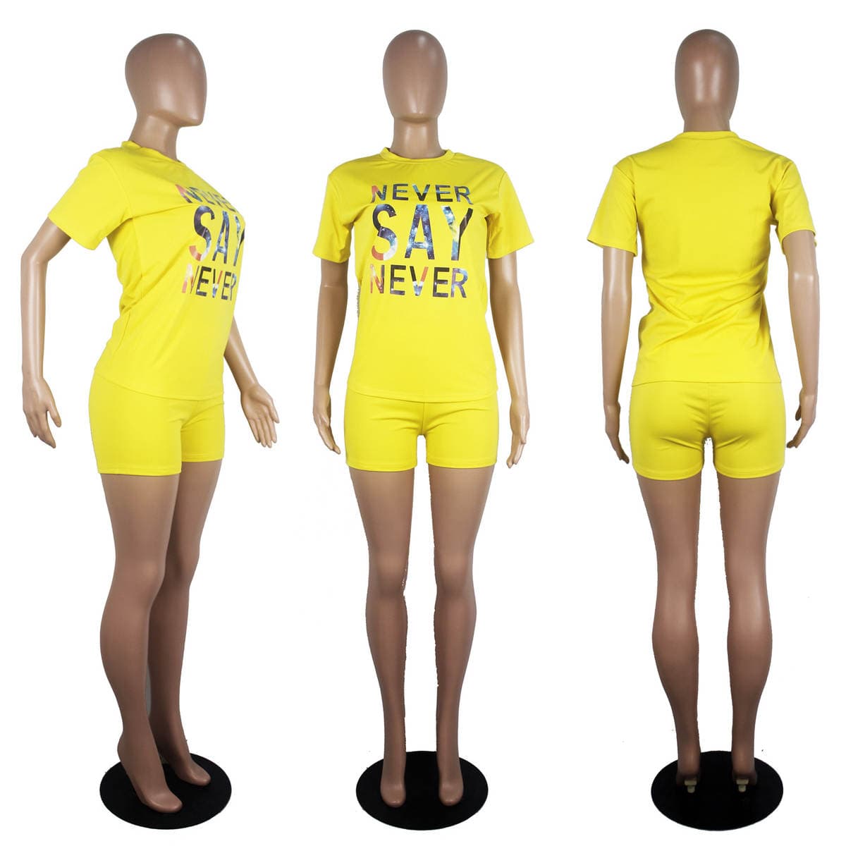 D9240 Amazon Hot Selling European and American Women's Fashion Casual Solid Color Star Letter Printed Short Sleeve Two-Piece Set 2