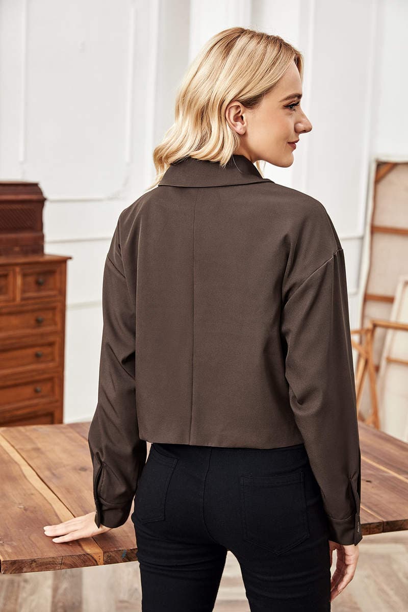 Qadınlar üçün payız/qış mövsümü, sərbəst kəsimli, uzunqol, qısa, yaxalı jaket 5
