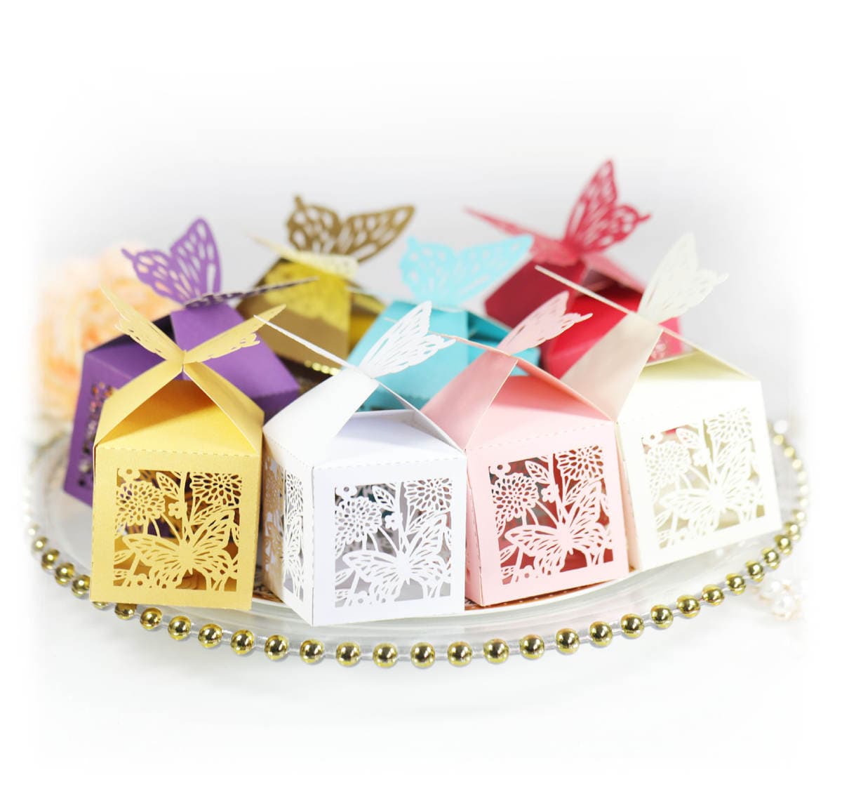 Engagement laser three-dimensional butterfly candy box Chocolate Hollow pink rose paper box candy box wholesale 5