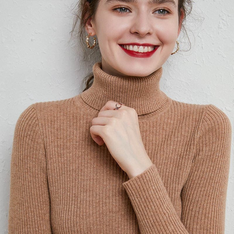 High-Neck Sweater for Women, Slim Fit, Autumn and Winter, Thickened, Versatile Pullover, Short Style, Long-Sleeved, Tight-Fitting Knit Base Shirt, Casual and Versatile 4