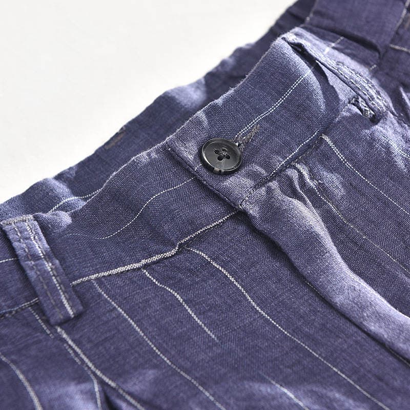 1610 summer striped linen casual pants loose men's elastic waist breathable five beach pants a generation of hair 3