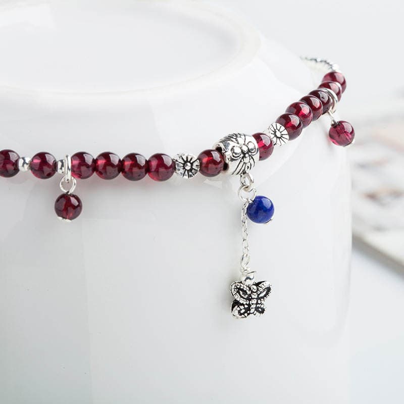 Natural Garnet Beeswax Pendant Anklet Original DIY Women's 925 Silver Simple Style Ankle Chain for Girlfriends 4