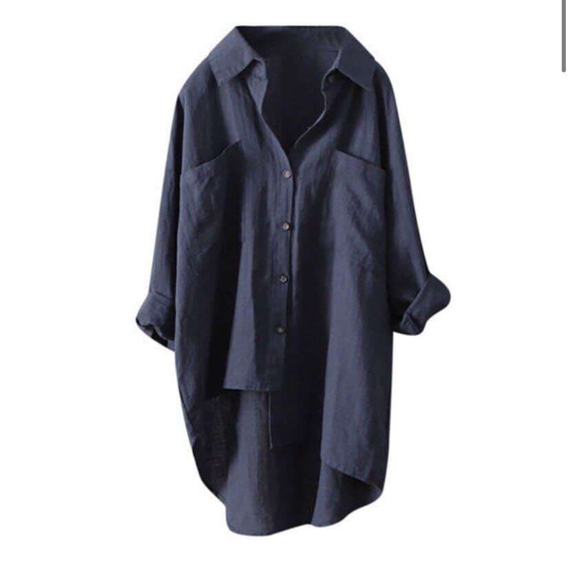 New Women's Casual Style Pure Color Shirt Autum Cotton and Linen Cardigan Double Flap Pocket Pants Long-Sleeved Top 7 Colors 8 Sizes 5