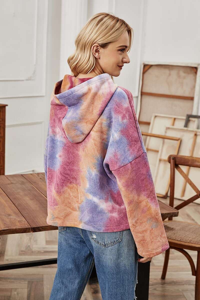 Payız Koreya Dəbli Gənclik Qadın Kapüşonlu Batik Uzunqol Geniş Pullover 5