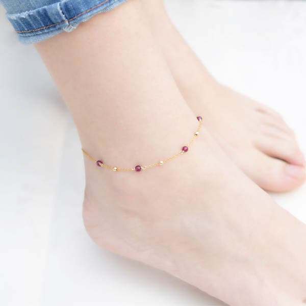Natural Garnet Crystal Anklet Women's Summer 2020 New Korean Style Simple and Elegant All-match for Girlfriend