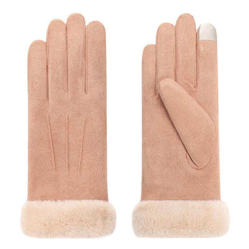 Autumn and winter warm plus velvet gloves suede touch screen outdoor riding windproof cold driving cute girls' gloves 5