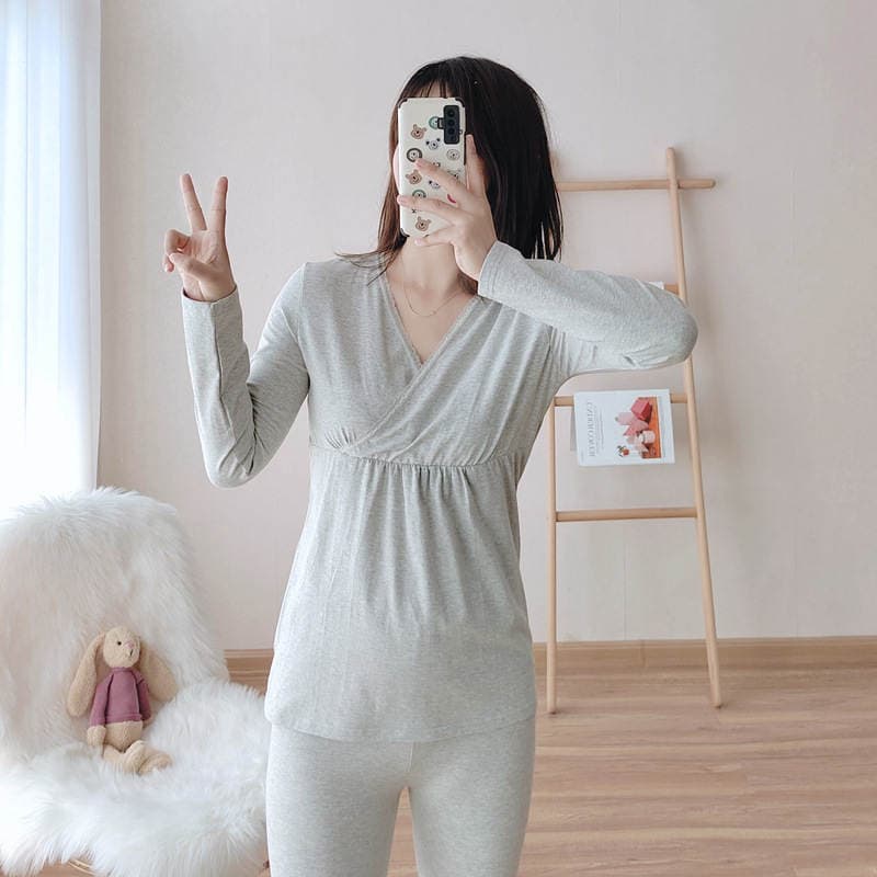 Hamilə və əmizdirən qadınlar üçün uzunqol, isti pijama üstü (payız-qış, böyük ölçülər, 180 kq-a qədər) 3