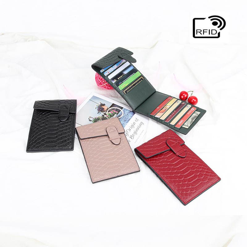 New Genuine Leather Card Bag RFID Anti-theft Brush Ultra-thin Large Capacity Fashion Card Cover Layer Cowhide Snake Multi-card Trendy 1