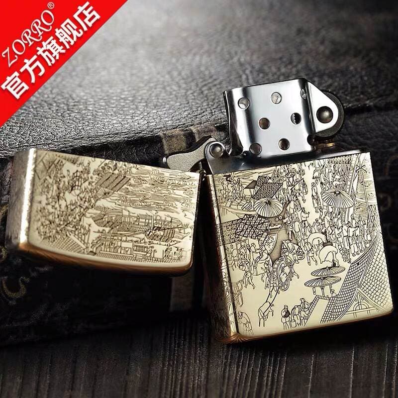ZORRO ZT9-053 Orijinal kerosin alışqanı, "Qingming Shanghe" naxışlı, küləkdən qoruyan 2