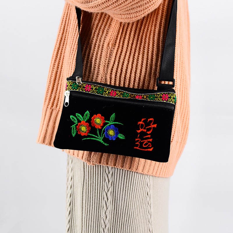 Factory Direct Supply of New Ethnic Style Bags, Gold Velvet Double Zipper Embroider Bags, Retro Waist Bags, Ten Yuan Store Embroidered Bags 2