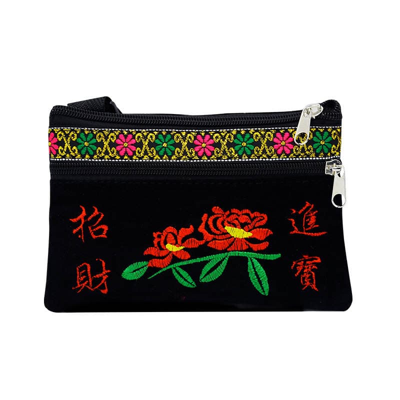 Factory Direct Supply of New Ethnic Style Bags, Gold Velvet Double Zipper Embroider Bags, Retro Waist Bags, Ten Yuan Store Embroidered Bags 5