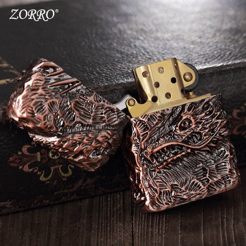 ZORRO Z9815 Ağır zirehli əjdaha dizaynlı bürünc küləkdən qoruyan alışqan 2