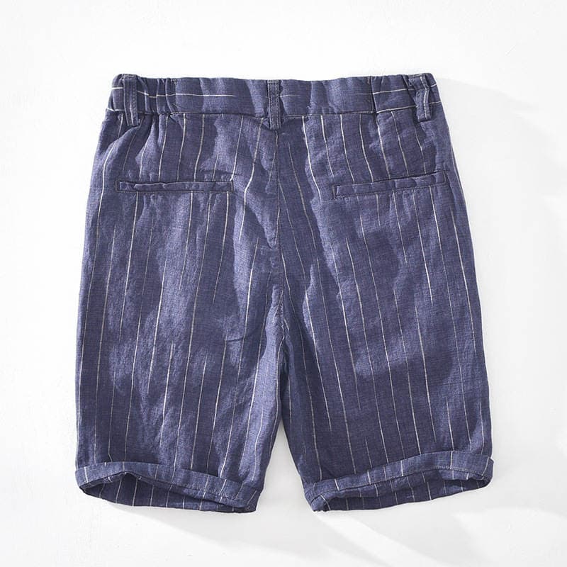 1610 summer striped linen casual pants loose men's elastic waist breathable five beach pants a generation of hair 5