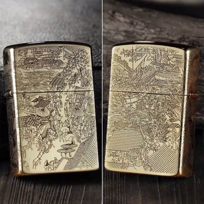 ZORRO ZT9-053 Orijinal kerosin alışqanı, "Qingming Shanghe" naxışlı, küləkdən qoruyan 3