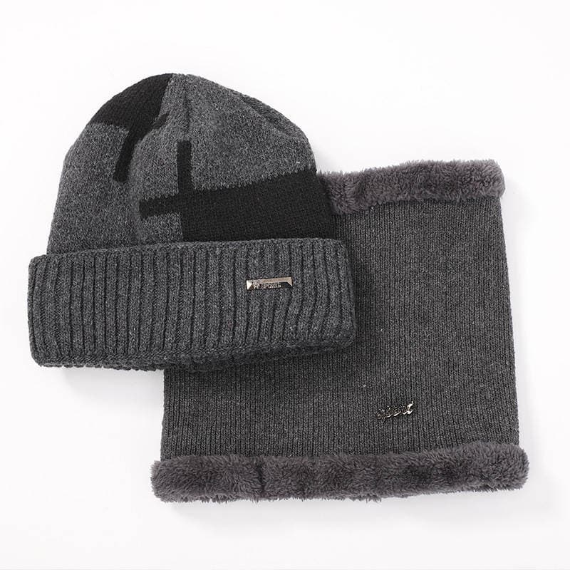 New hat scarf two-piece men's outdoor riding windproof cold-proof warm plus velvet ear protection knitted pullover cap 4