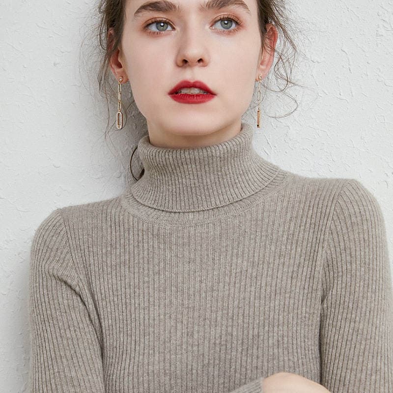 High-Neck Sweater for Women, Slim Fit, Autumn and Winter, Thickened, Versatile Pullover, Short Style, Long-Sleeved, Tight-Fitting Knit Base Shirt, Casual and Versatile 2