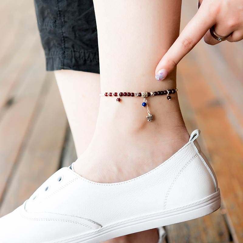 Natural Garnet Beeswax Pendant Anklet Original DIY Women's 925 Silver Simple Style Ankle Chain for Girlfriends 2