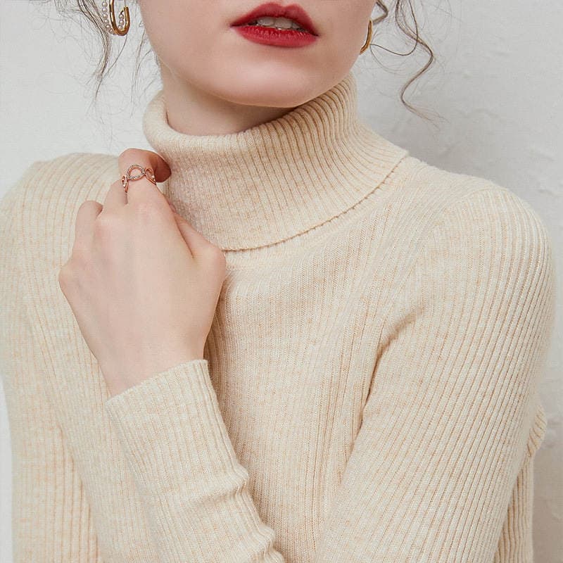 High-Neck Sweater for Women, Slim Fit, Autumn and Winter, Thickened, Versatile Pullover, Short Style, Long-Sleeved, Tight-Fitting Knit Base Shirt, Casual and Versatile 1