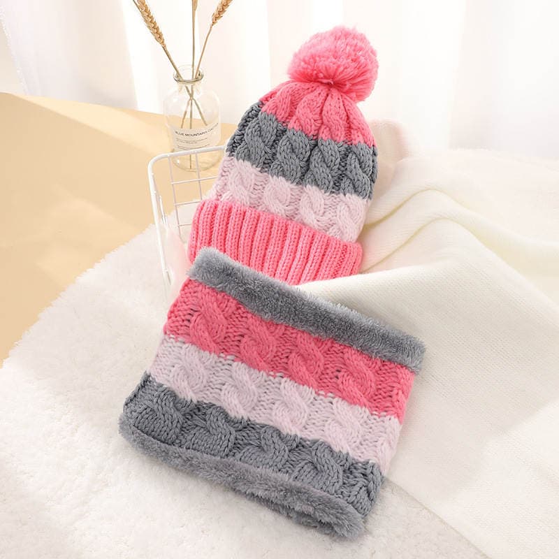 Autumn and winter New Fashion Korean style hat scarf two-piece outdoor riding warm fleece-lined thick wool knitted hat 2