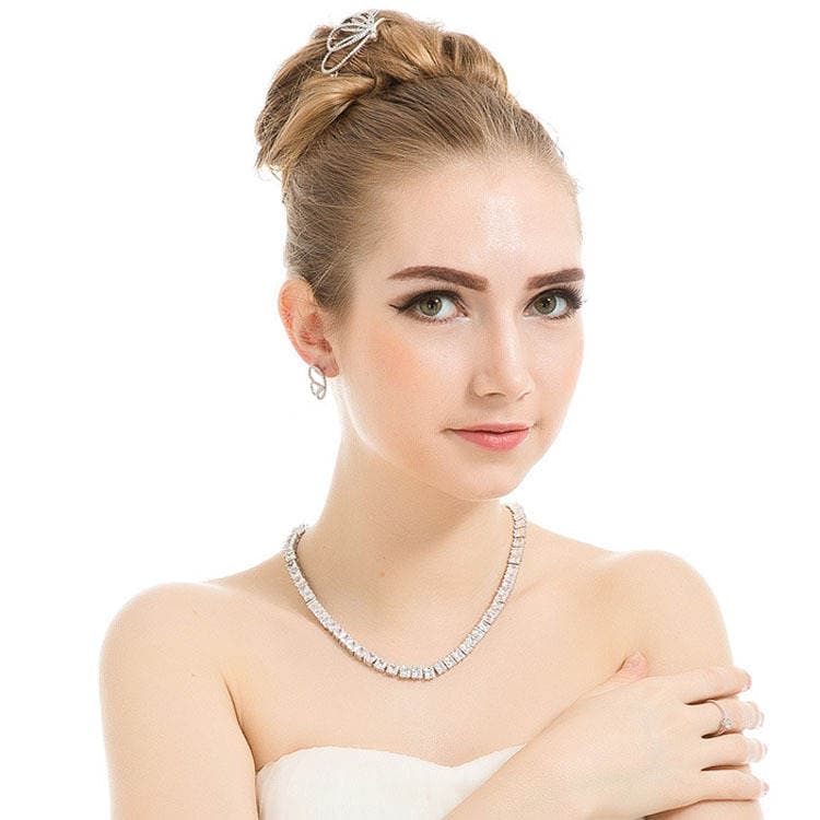 Jinse Crystal Zircon Set Brass Neck Chain Bride Joker Super Flash Simple Chain Wedding Dress Accessories Wholesale 5