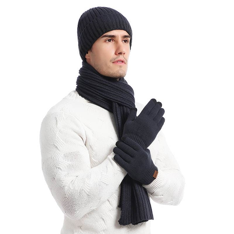European and American Autumn and Winter Thickeneded Wool Outdoor Warm Multi-Piece Knitted Scarf Hat Gloves Three-Piece Imitation Cashmere Set 5