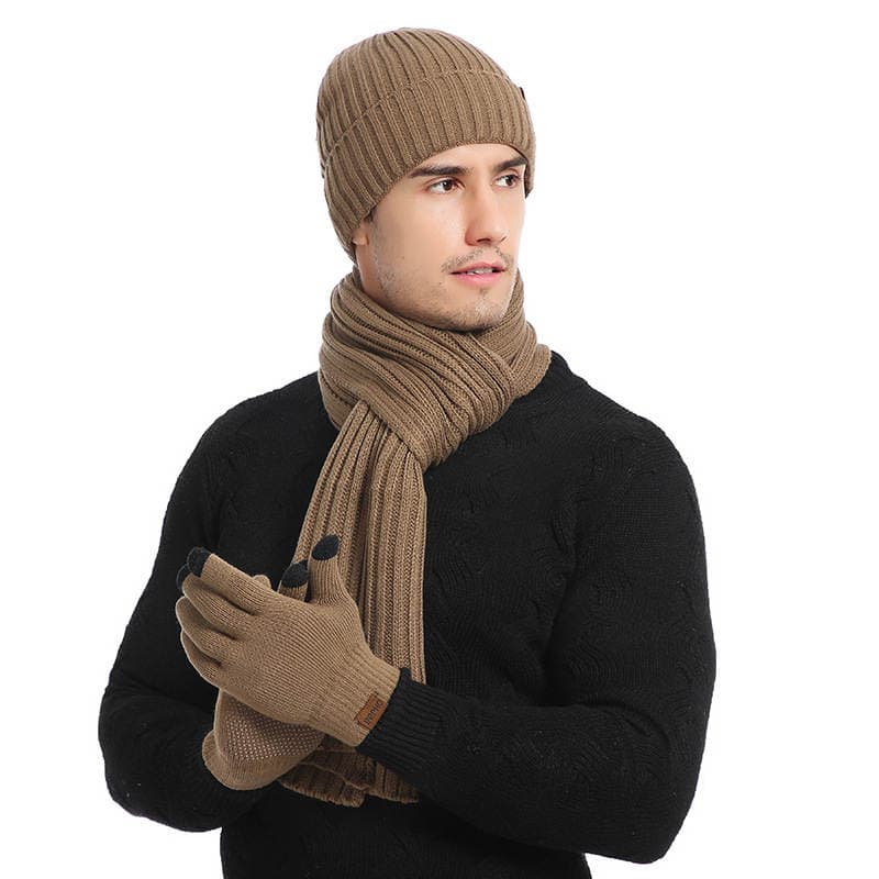 European and American Autumn and Winter Thickeneded Wool Outdoor Warm Multi-Piece Knitted Scarf Hat Gloves Three-Piece Imitation Cashmere Set 4