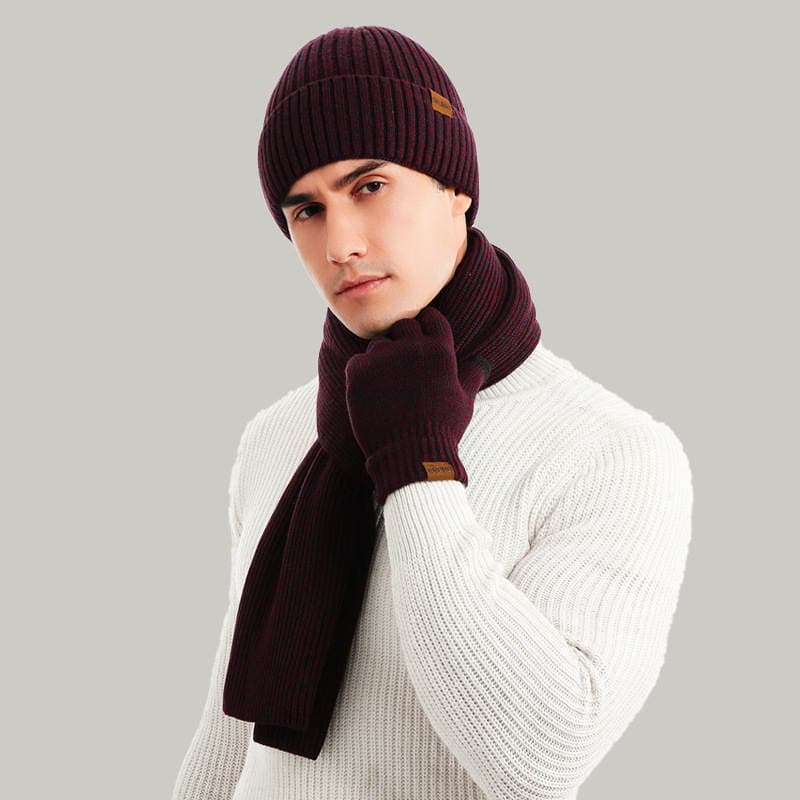 Europe and the United States cross-border autumn and winter warm suit mixed color knitted wool thickened hat scarf gloves Three-Piece Gift 4