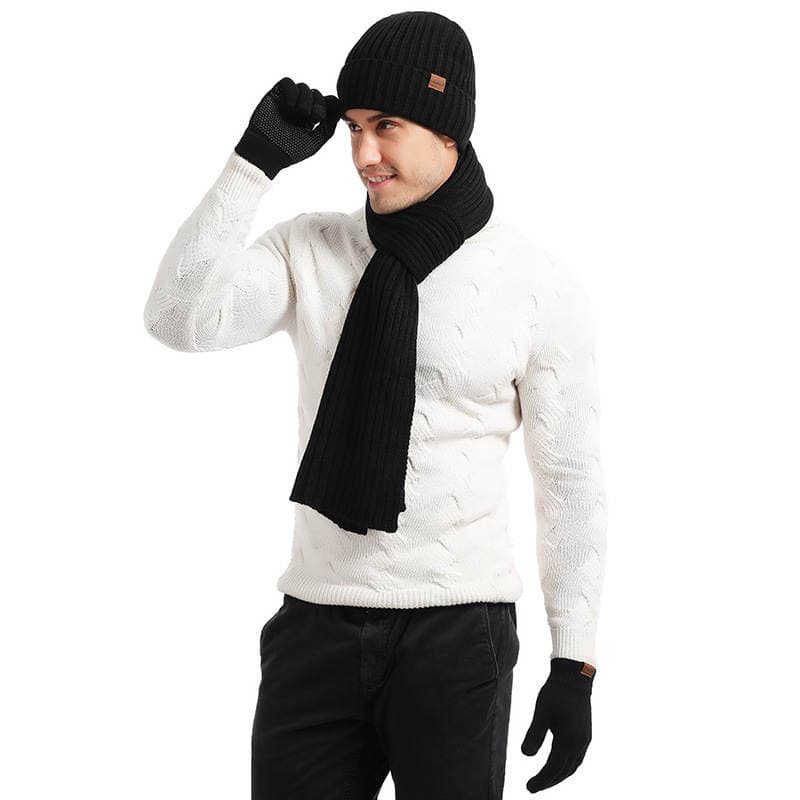 European and American Autumn and Winter Thickeneded Wool Outdoor Warm Multi-Piece Knitted Scarf Hat Gloves Three-Piece Imitation Cashmere Set 1