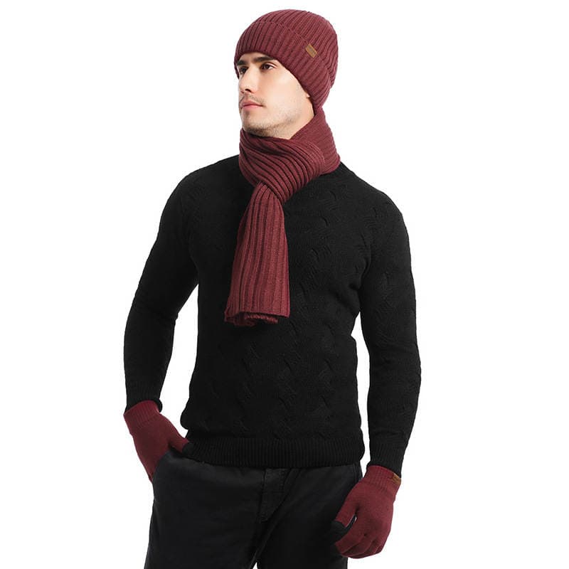 European and American Autumn and Winter Thickeneded Wool Outdoor Warm Multi-Piece Knitted Scarf Hat Gloves Three-Piece Imitation Cashmere Set 3