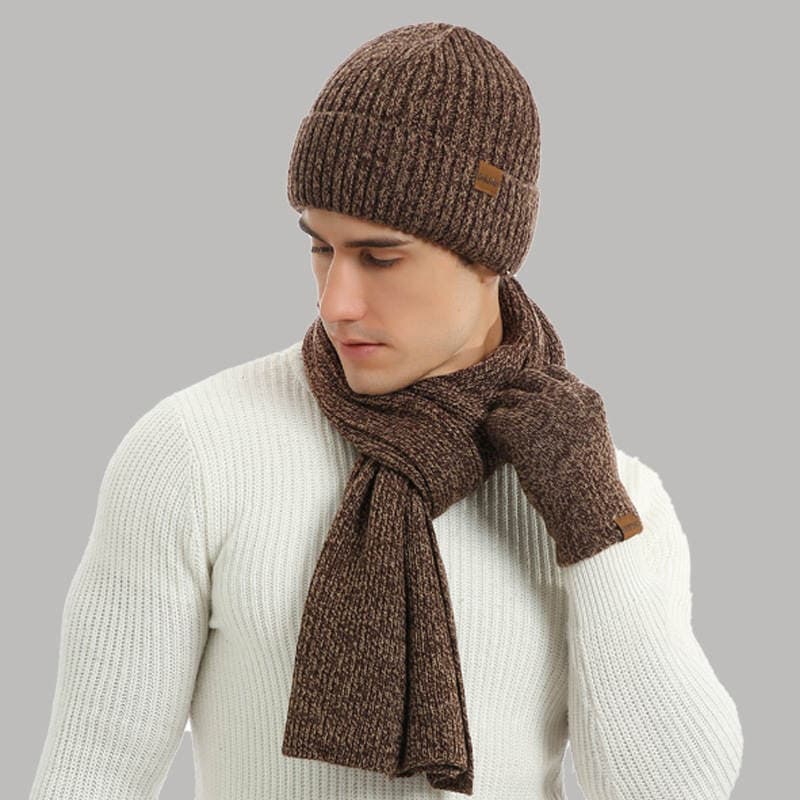 Europe and the United States cross-border autumn and winter warm suit mixed color knitted wool thickened hat scarf gloves Three-Piece Gift 3