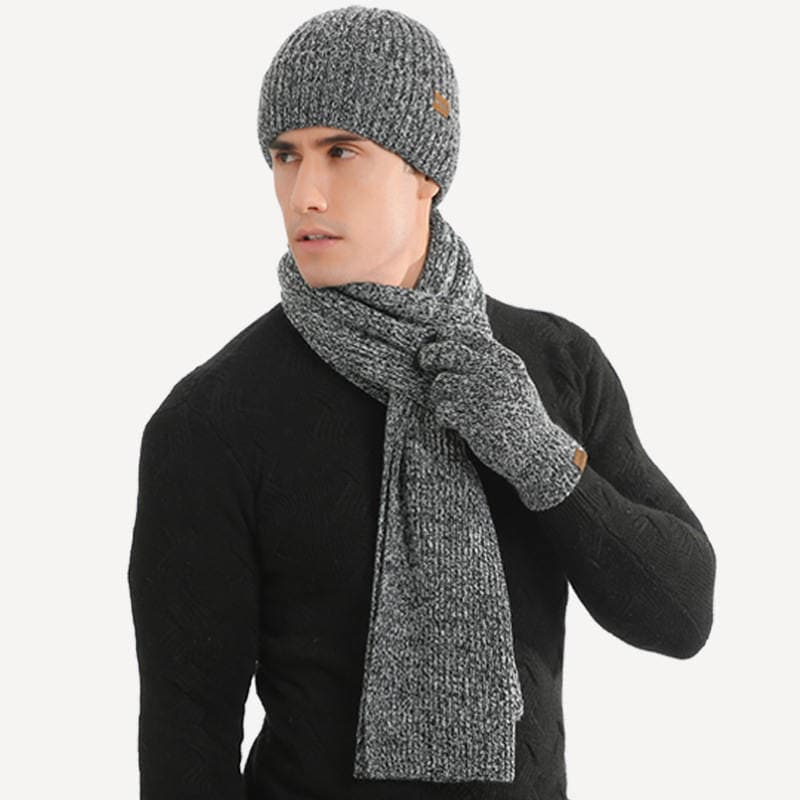 Europe and the United States cross-border autumn and winter warm suit mixed color knitted wool thickened hat scarf gloves Three-Piece Gift 2