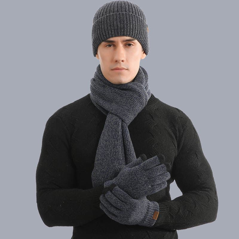 Europe and the United States cross-border autumn and winter warm suit mixed color knitted wool thickened hat scarf gloves Three-Piece Gift 1